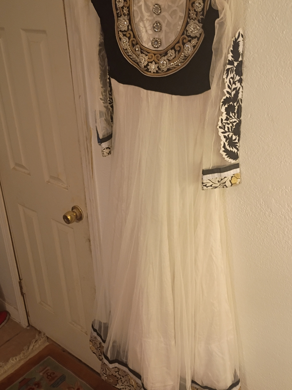 Elegant White and Black Embroidered Women's Dress And Dupatta